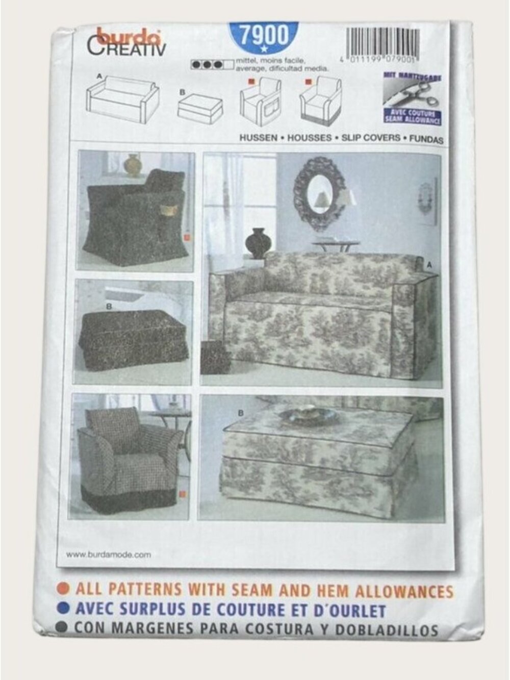 Burda Sewing Pattern 7900 Slip Covers Home Decor Uncut